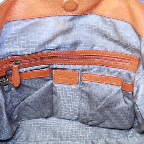 Cole Haan Orange Pebbled Leather Double Braided Handle Footed Large Tote Bag - Picture 10 of 16